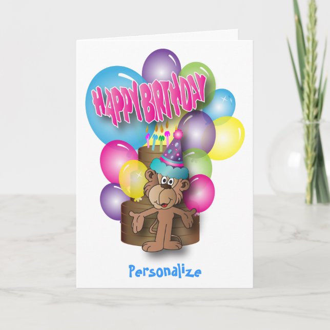 Carte Enfants Joyeux anniversaire | Singe mignon (Devant)