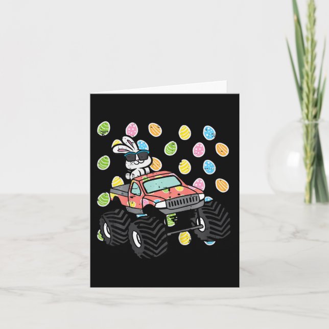Carte Enfants Lapin De Pâques Sur Monster Truck Oeufs De (Devant)