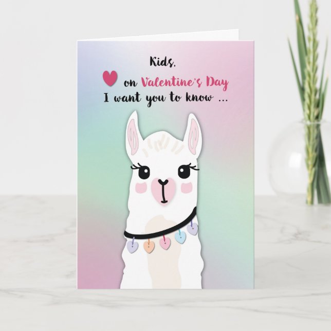 Carte Enfants Llamas Saint Valentin Coeurs (Devant)