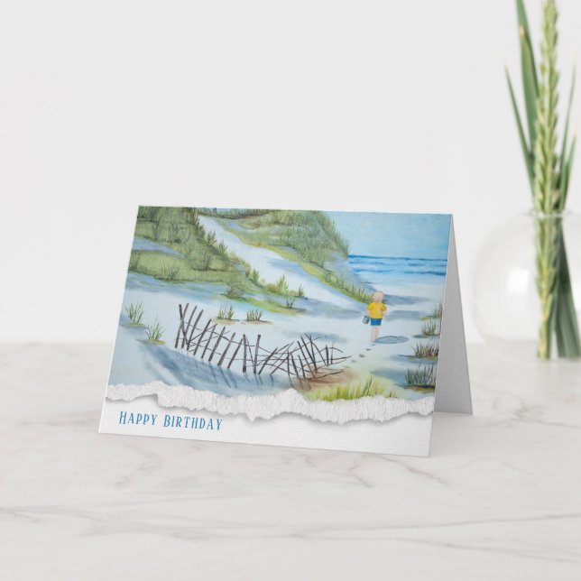Carte Enfants Marcher sur une plage Anniversaire (Devant)