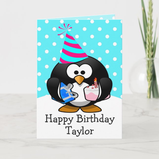 Carte Enfants Pingouins d'anniversaire heureux (Devant)