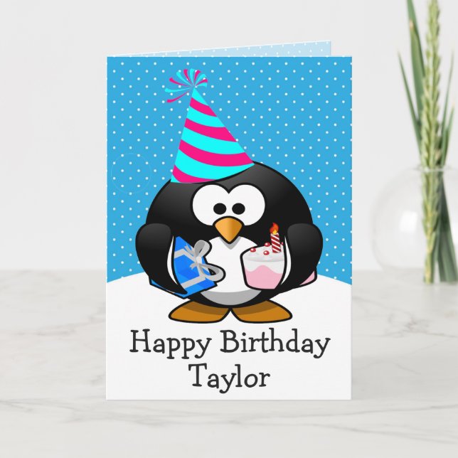 Carte Enfants Pingouins Personnalisée Joyeux Anniv (Devant)