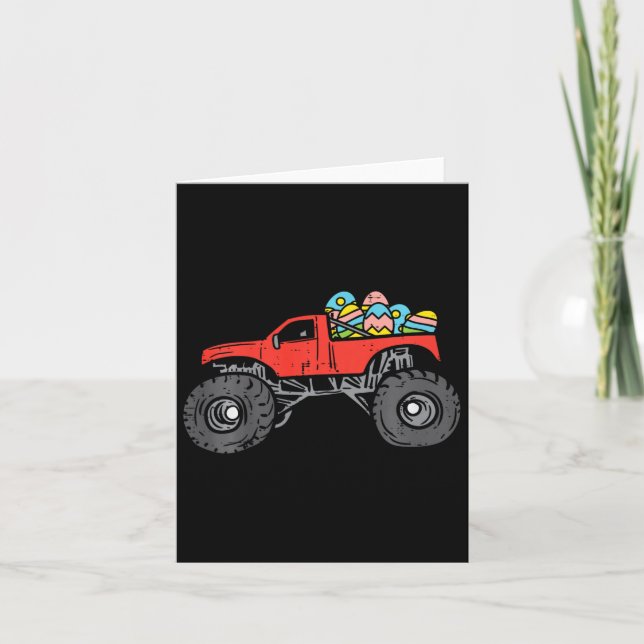 Carte Enfants Red Monster Truck Eggs Easter Egg Chasse G (Devant)