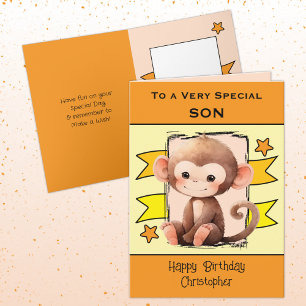 Carte Enfants singes Fils spéciaux orange