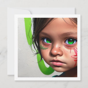 Carte Enfants Tribaux   Petite Fille Futuriste Yeux Vert