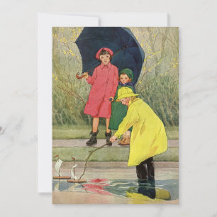 Carte Enfants vintage jouant dans les flaques "Une journ