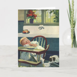 Carte Enfants vintages, Bébé Dormir Chaise haute Cuisine