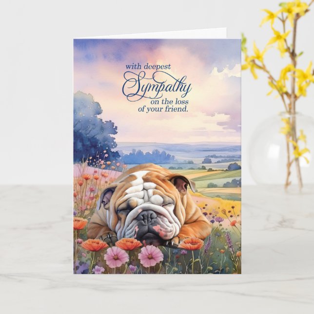 Carte English Bulldog with Wildflowers Pet Sympathy (Fleur jaune)
