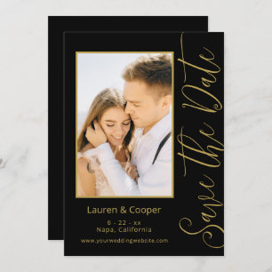 Carte Enregistrer La Date Black Gold Style Mariage moder