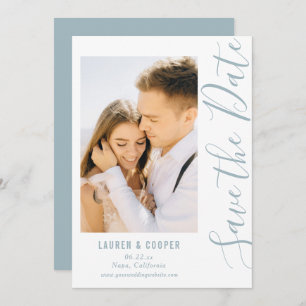 Carte Enregistrer La Date Dusty Blue Script Mariage Mode