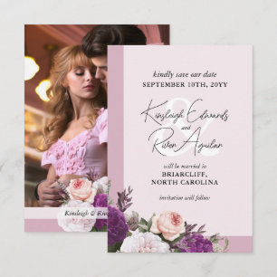 Carte Enregistrer La Date Dusty Mauve & Vintage Floral C