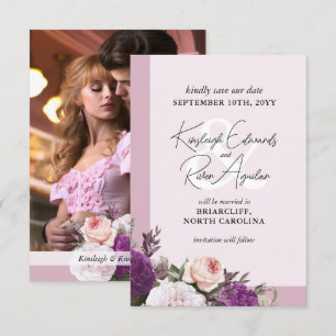 Carte Enregistrer La Date Dusty Mauve & Vintage Floral C