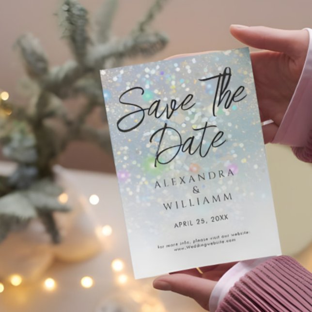 Carte Enregistrer la date Glam Holographic Parties scint (Créateur téléchargé)