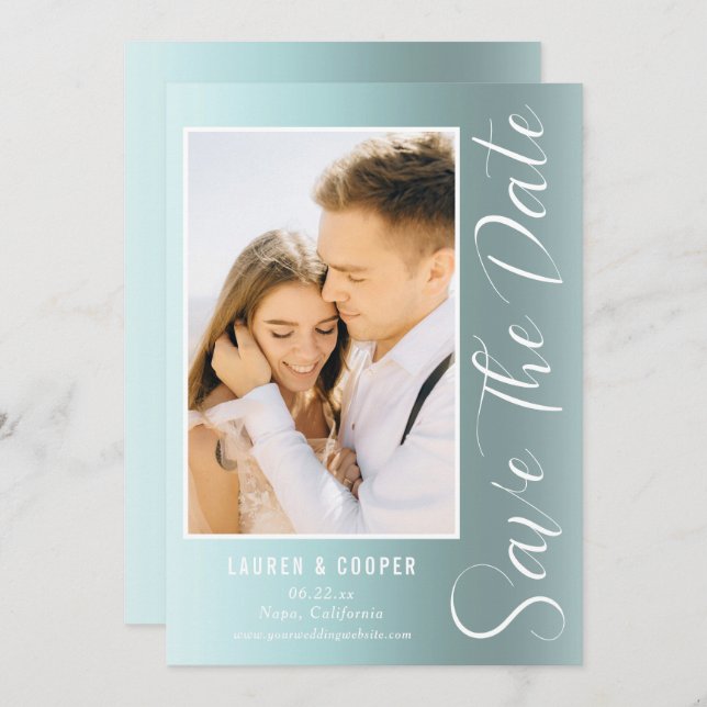 Carte Enregistrer La Date Green Style Script Moderne Mar (Devant / Derrière)