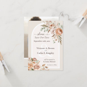 Carte Enregistrer La Date Lumière Terre Tone Boho Floral