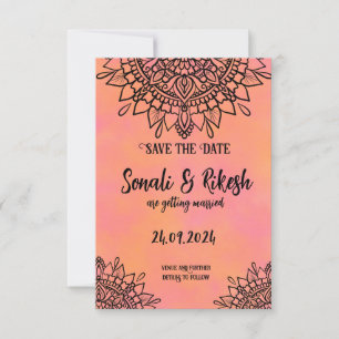 Carte Enregistrer la date Mandala Pink & Orange Mariage 
