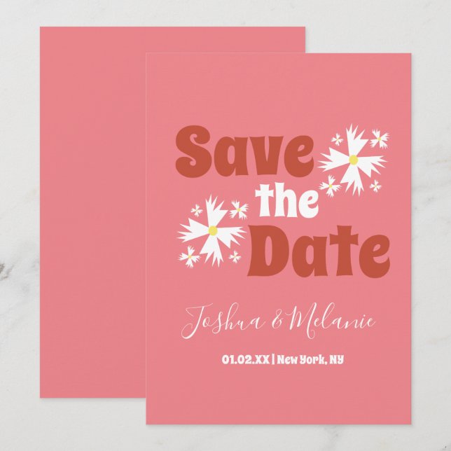 Carte Enregistrer la date marguerite Super rose floral (Devant / Derrière)