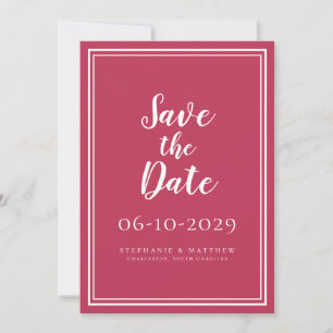 Carte Enregistrer la date Mariage Magenta Rouge Simple M