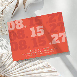 Carte ENREGISTRER LA DATE moderne type épais date orange