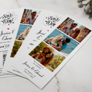 Carte Enregistrer La Date PhotoBooth Qr Code Black White