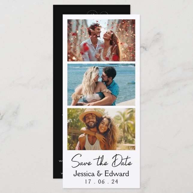 Carte Enregistrer La Date PhotoBooth Qr Code Black White (Devant / Derrière)