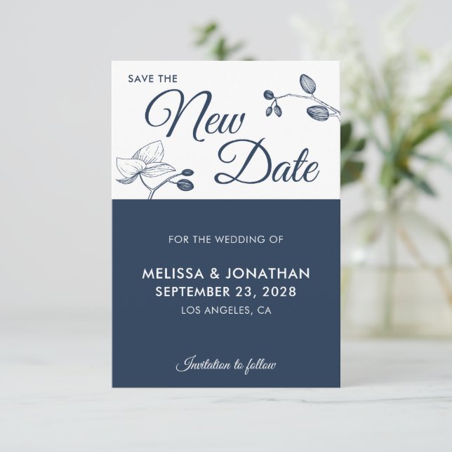 Carte Enregistrer la nouvelle date mariage report floral (Debout devant)