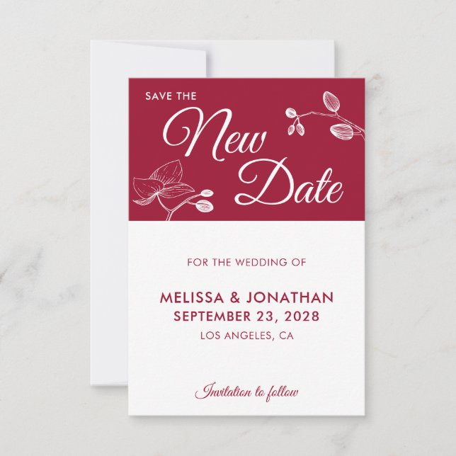 Carte Enregistrer la nouvelle date mariage report floral (Devant)