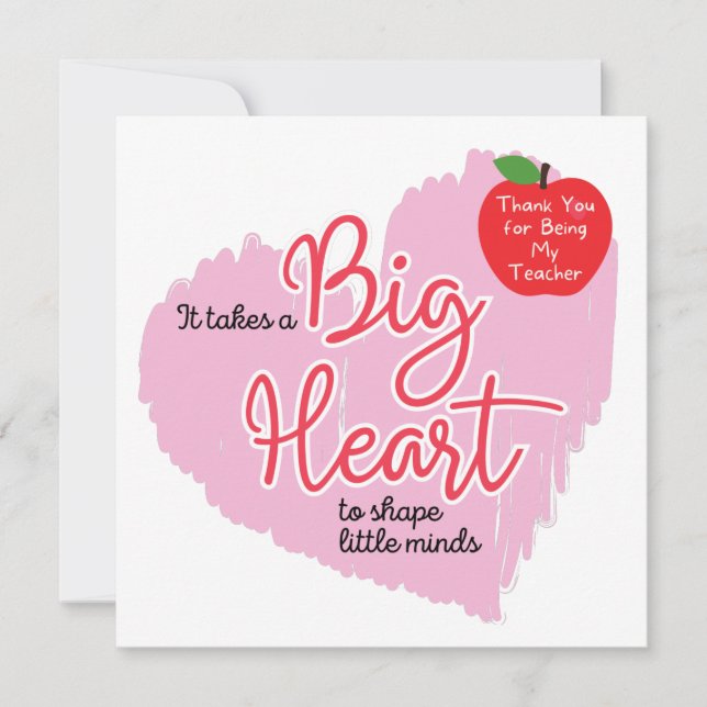 Carte Enseignant Merci, prend un grand coeur (Devant)