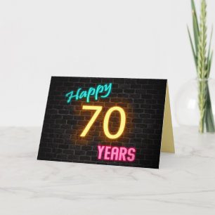Carte Enseigne au néon Joyeux anniversaire 70 sur brique