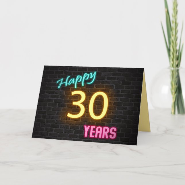 Carte Enseigne au néon pour 30 ans sur brique (Devant)