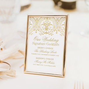 Carte Enseigne de cocktails de mariage à signature en da