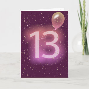 Carte Enseigne néon et ballon pour 13ème anniversaire