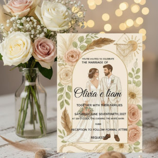 Carte Ensemble de papeterie de mariage bohème élégant -