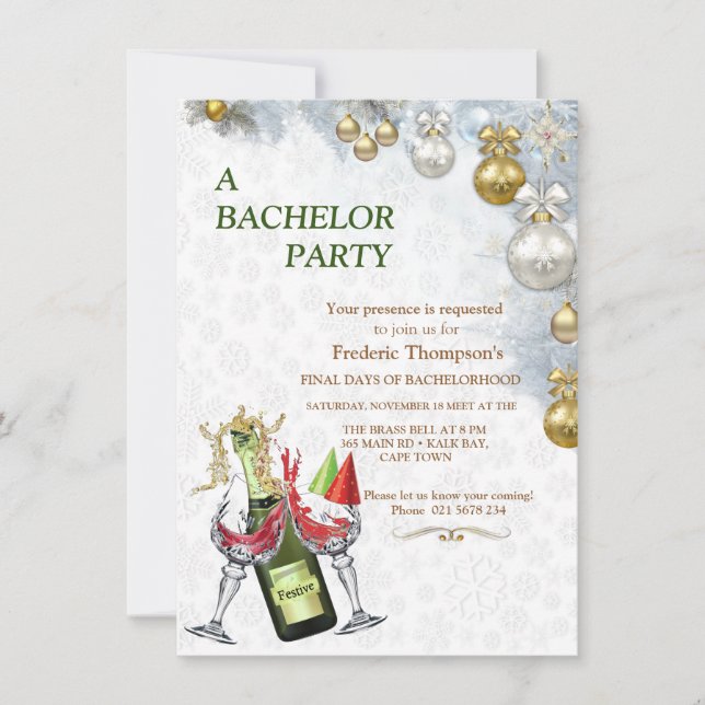 Carte Enterrement de vie de garçon Noël blanc (Devant)