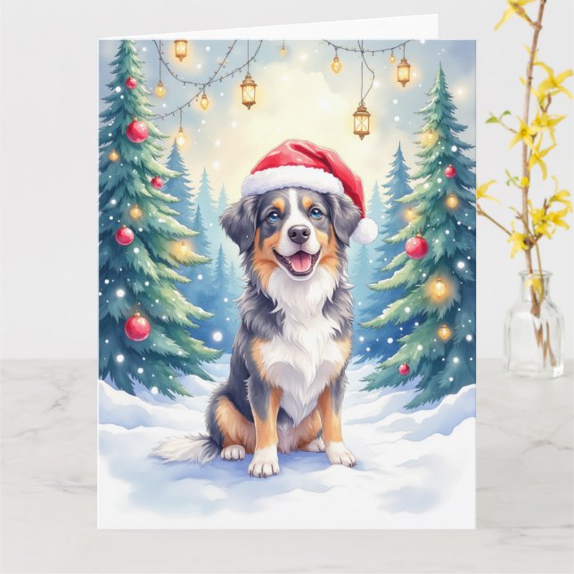 Carte Entlebucher Mountain Dog Snowy Forest Santa (Fleur jaune)