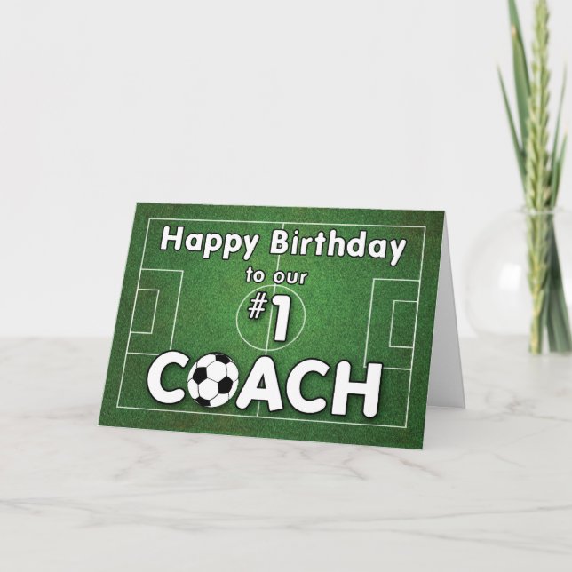 Carte Entraîneur de football Anniversaire avec terrain d (Devant)