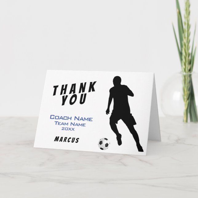 Carte entraîneur Merci du joueur de football bleu (Devant)