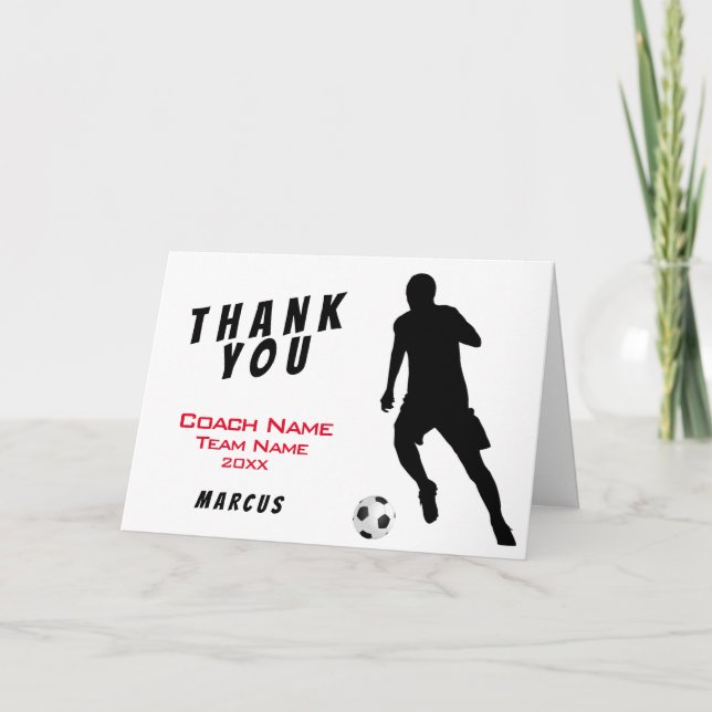 Carte entraîneur Merci du joueur de football rouge (Devant)
