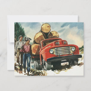 Carte Entreprise Vintage, Camion de Bois avec Bûcherons