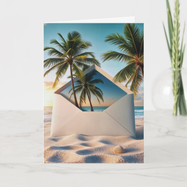 Carte Enveloppe Plage Anniversaire Avec Palmiers (Devant)
