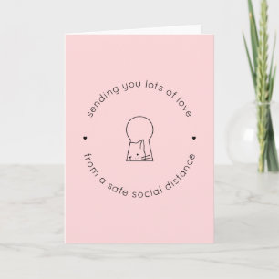 Carte Envoi d'amour distance sociale rose mignon Chat se