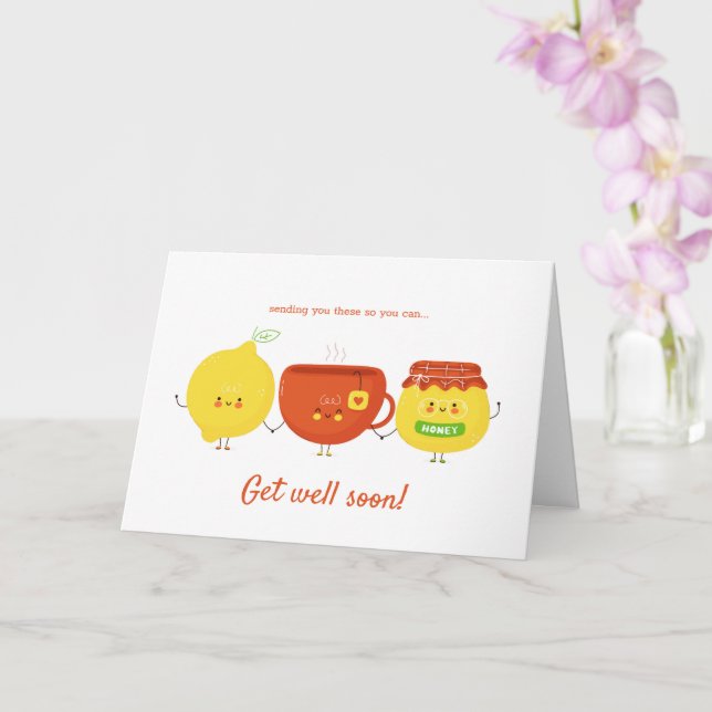 Carte Envoyer du citron, du miel et du thé bien vite (Orchidée)