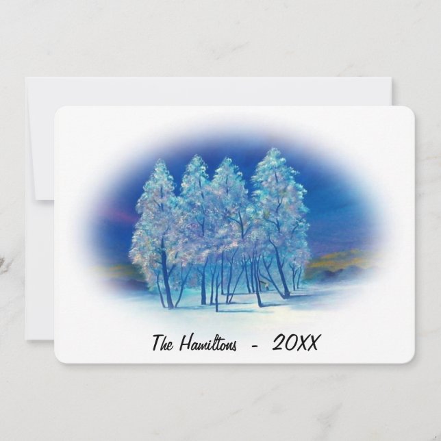 Carte Épinette Bleue Misty Arbres Lumières Nord Peinture (Devant)