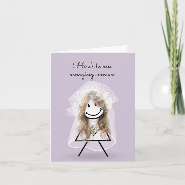 Carte Épouse chatte fille avec Bouquet nuptial (Devant)