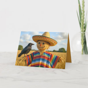 Carte Épouvantail d'anniversaire portant un sombrero et