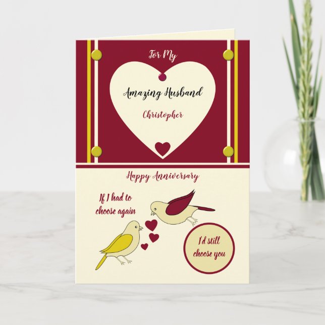 Carte époux Extraordinaire Anniversaire jaune et rouge (Devant)