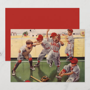 Carte Équipe de baseball vintage, garçons en train de se