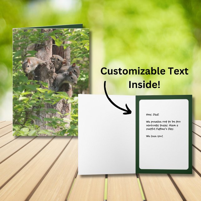 Carte Equipes amusantes Animal Custom Texte Fête des pèr (These cute squirrels are ready to give Dad an easy day for Father's Day. Customize your text. )