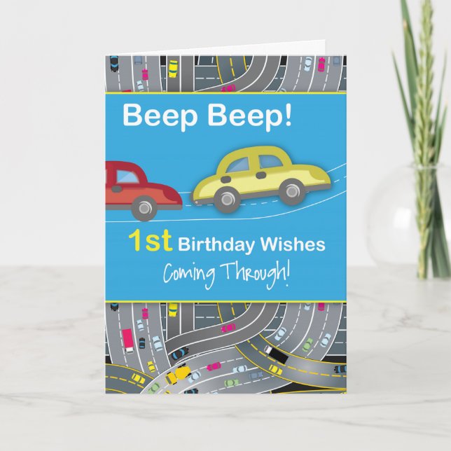 Carte ęr Voitures de garçon d'anniversaire, bleues (Devant)