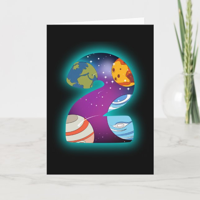 Carte ESPACE ANNIVERSAIRE 2 2e anniversaire Joyeux bébé  (Devant)